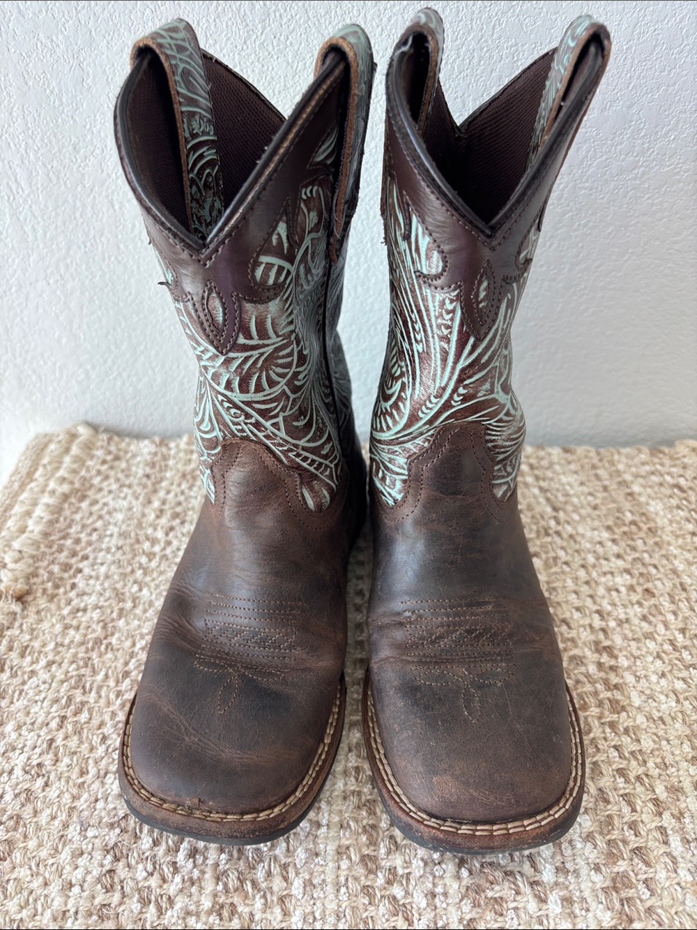 Roper Kids Brown with Turquoise Stitching Pull-On Western Boot